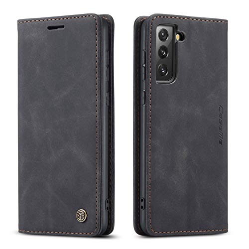 YFXP Kompatibel mit Samsung Galaxy S21 Hülle Leder,Magnetverschluss Premium PU Leder Flip Brieftasch Stil Case Standfunktion.Schwarz von YFXPDF