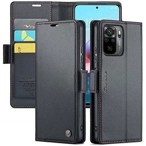 YFXPDF Handyhülle Kompatibel mit Redmi Note 10/Note 10S 4G Hülle Premium Lederhülle Klappbar Flip Case Tasche Magnet Kartenfach Standfunktion Schutzhülle,Schwarz von YFXPDF