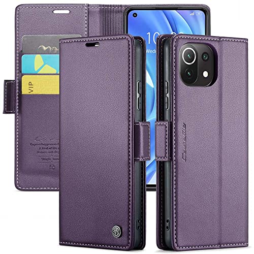 YFXPDF Handyhülle Kompatibel mit Xiaomi Mi 11 Lite Hülle Premium Lederhülle Klappbar Flip Case Tasche Magnet Kartenfach Standfunktion Schutzhülle,Purple von YFXPDF