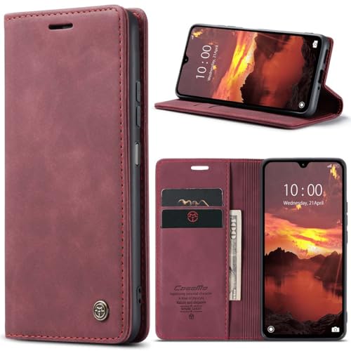 YFXPDF Kompatibel mit Redmi 14C (6.88 Zoll) Hülle Leder,Magnetverschluss Premium PU Leder Flip Brieftasch Stil Case Standfunktion.Weinrot von YFXPDF