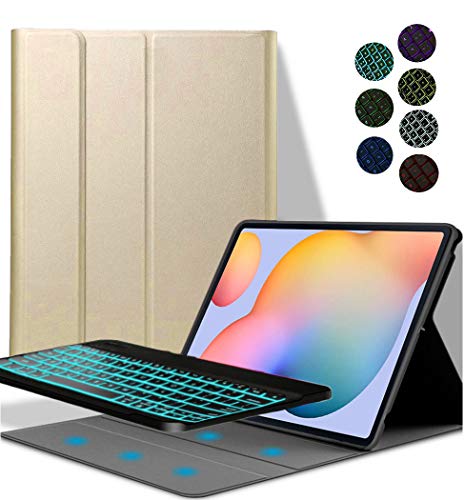 YGoal Tastatur Hülle für Lenovo Tab M10 3rd Gen,(QWERTY Englische Layout) 7 Colors Backlit Ultradünn PU Leder Schutzhülle mit Abnehmbarer drahtloser Tastatur für Lenovo Tab M10 3 2022, Gold von YGoal