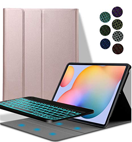 YGoal Tastatur Hülle für Xiaomi Mi Pad 5,(QWERTY Englische Layout) 7 Colors Backlit Ultradünn PU Leder Schutzhülle mit Abnehmbarer drahtloser Tastatur für Xiaomi Mi Pad 5/5 Pro, Roségold von YGoal