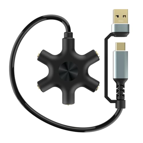 YHAILI 2-in-1-USB A/Typ C Stecker Auf 5-Port-3 5-mm Buchse Kopfhörer Splitter Mehrere Geräte Konvertierungsadapter Kabeldraht von YHAILI