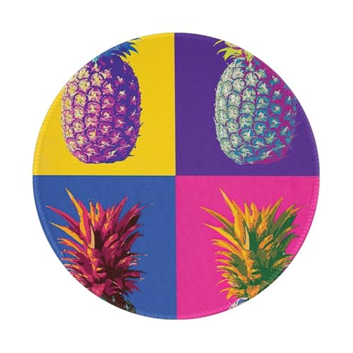 YHBLYKXP Rundes Mauspad mit buntem Ananas-Muster, 20 cm (7,9 Zoll) mit Gummiunterseite, Desktop-Computer-Mauspad von YHBLYKXP