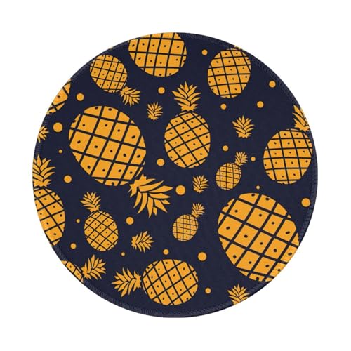 YHBLYKXP Rundes Mauspad mit goldenem Ananas-Druck, 20 cm (7,9 Zoll) mit Gummiunterseite, Desktop-Computer-Mauspad von YHBLYKXP