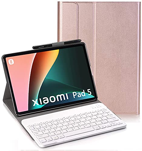 YHFZR Tastatur Hülle for Xiaomi Mi Pad 5/5 Pro 11 Zoll - (QWERTY Layout), Ultradünn Flip Entfernbar Drahtloser Keyboardständer Ledertasche für Xiaomi Mi Pad 5/5 Pro 11 Zoll Tablet, Roségold von YHFZR