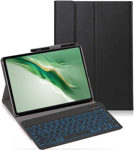 YHFZR Tastatur Hülle für Honor Magic Pad 2 Tablet, [Deutsches QWERTZ] Ultraslim Hülle mit 7 Farben Beleuchtung Kabellose Tastatur mit Schützhülle für Honor Magic Pad 2 Tablet 12,3 Zoll, Schwarz von YHFZR