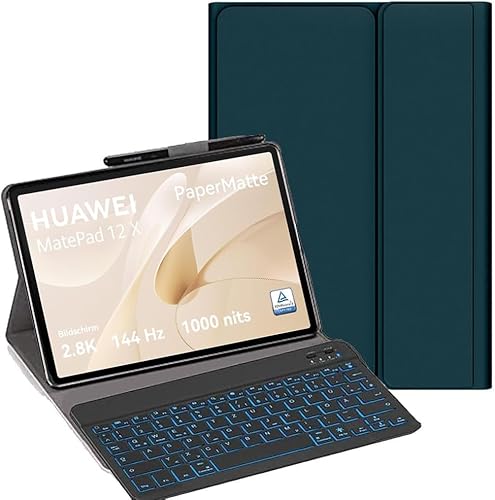 YHFZR Tastatur Hülle für Huawei MatePad 12 X Tablet, [Deutsches QWERTZ] Ultraslim Hülle mit 7 Farben Beleuchtung Kabellose Tastatur mit Schützhülle für Huawei MatePad 12 X Tablet 12 Zoll, Grün von YHFZR