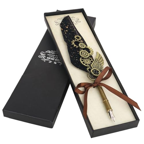 Quill, Schreibfeder Set, Dip-Stift mit Feder Schreibstift mit Feder Dip Quill Pen Set Schreibfeder Füller Set Calligraphy Set Kalligraphie Set Feder Dip Pen Set Für Briefpapier Geschenk Schwarz Quill, Schreibfeder Set, Dip-Stift mit Feder Schreibstift mit Feder Dip Quill Pen Set Schreibfeder Füller Set Calligraphy Set Kalligraphie Set Feder Dip Pen Set Für Briefpapier Geschenk Schwarz von YHNDECO