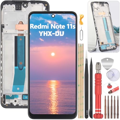 YHX-OU 6.43" Schwarz+Rahmen Display Für Xiaomi Redmi Note 11S 2201117SG 2201117SI 2201117SY 2201117SL LCD Display Touchscreen Ersatz Bildschirm Glas Assembly mit Werkzeug von YHX-OU