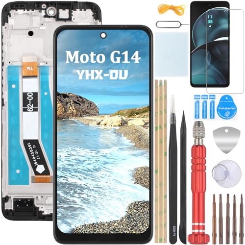 YHX-OU 6.5'' Schwarz Display mit Rahmen Für Motorola Moto G14 PAYF0010IN LCD Display Touchscreen Bildschirm Digitizer Assembly Glas mit Werkzeug+ 1 Stück Schutzfolie von YHX-OU