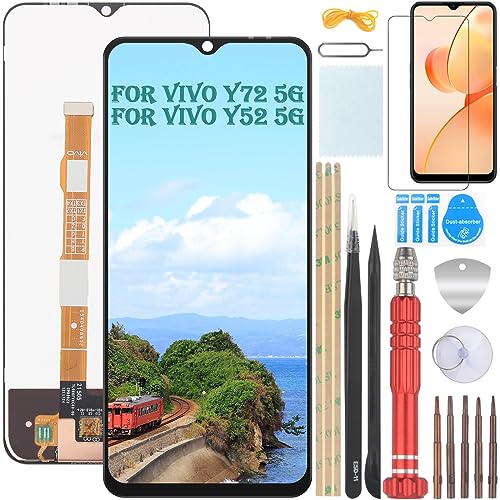 YHX-OU 6.58'' Display Schwarz Für Vivo Y72 5G V2041 Vivo Y52 5G V2053 LCD Display Touchscreen Bildschirm Digitizer Assembly Glas mit Werkzeug+ 1 Stück Schutzfolie von YHX-OU