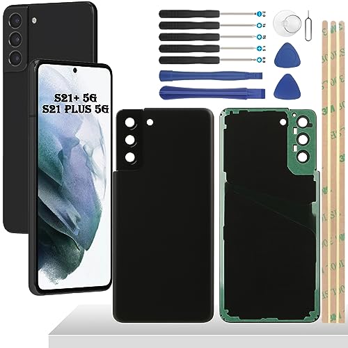 YHX-OU 6.7'' Schwarz Akkudeckel für Samsung Galaxy S21 Plus 5G Galaxy S21+ 5G Rückseite Glas Backcover Back Glas Ersatz Reparatur Set mit Kameraobjektiv + Werkzeug von YHX-OU