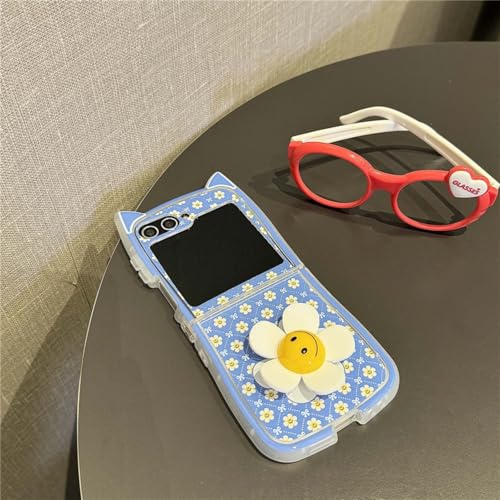 Schutzhülle für Samsung Galaxy Z Flip 6, mit drehbarer Blume und Armband, niedliches Blumenmuster, hübsche kleine Blumen, Blau + Blume von YHZXT