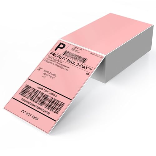 YIKIADA Pink Versandetiketten 4 X 6 Zoll Vinyl Selbstklebend Thermo Aufkleber Wasserdicht Perforierte Thermo Direkt Etiketten für Büro Lager Name Adresse 250 Stück von YIKIADA