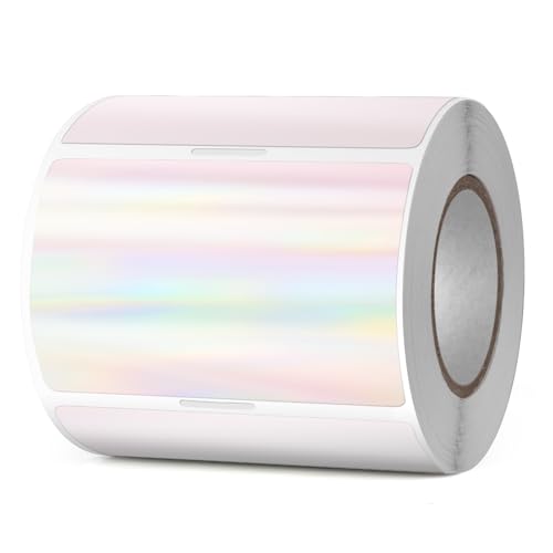 YIKIADA Holographic Thermo Etiketten Vinyl 50 x 76 mm Regenbogen Rolle Rechteckig Selbstklebend Adressaufkleber Wasserdicht Name Aufkleber für Logo Barcode QR Code DIY 300 Stück von YIKIADA