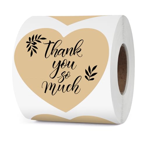 YIKIADA Khaki Thermo Etiketten Vinyl 76 mm Herz Selbstklebend Rolle Geschenk Aufkleber Wasserdicht Drucker Thermoetiketten für Logo Barcode Hochzeit Jahrestag Valentinstag 500 Stück von YIKIADA