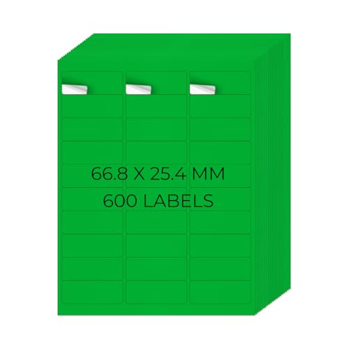 YIKIADA Neon Grün Universal Etiketten 66,8 X 25,4 MM Vinyl Selbstklebend Ablösbar Blanko Aufkleber Bedruckbar Namenaufkleber Büro Adressetiketten für Tintenstrahl- und Laserdruckern 600 Stück von YIKIADA