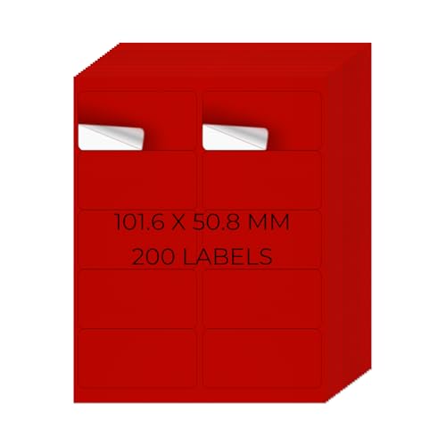 YIKIADA Rot Universal Etiketten 50,8 × 101,6 MM Vinyl Selbstklebend Ablösbar Blanko Aufkleber Bedruckbar Namenaufkleber Büro Adressetiketten für Tintenstrahl- und Laserdruckern 200 Stück von YIKIADA