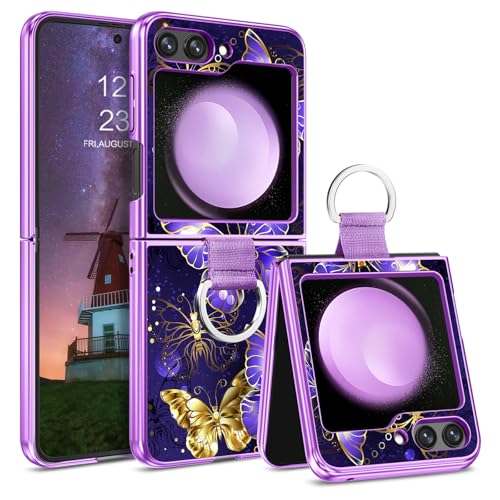 YINLAI für Samsung Galaxy Z Flip 6 Hülle,Handyhülle Leuchten im Dunkeln Slim dünn Schmetterling Pattern Muster PC Schale TPU Bumper Kratzfest Case Cover Schutzhülle für Samsung Z Flip6 5G,Lila von YINLAI