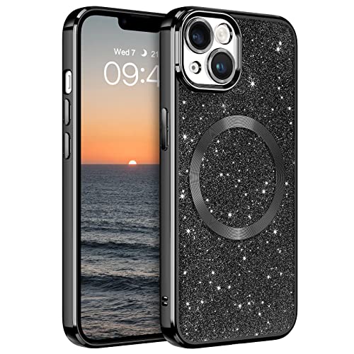 YINLAI für iPhone 14 Hülle Kompatibel mit magsafe Glitzer,HandyHülle iPhone 14 Glitzer Magnetische Stoßfeste Soft TPU Magnet Cover Case Schutzhülle für iPhone 14 6.1 Zoll Frauen Mädchen,Schwarz von YINLAI