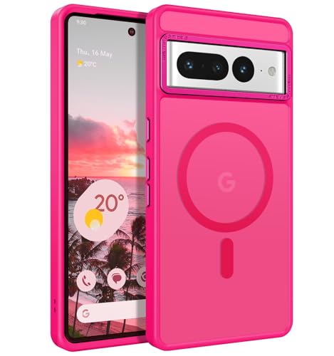 YINLAI Magnetische Schutzhülle für Google Pixel 7 Pro, kompatibel mit Magsafe, unterstützt kabelloses Laden, schlanke, stoßfeste Hülle für Google Pixel 7 Pro, Hot Pink von YINLAI