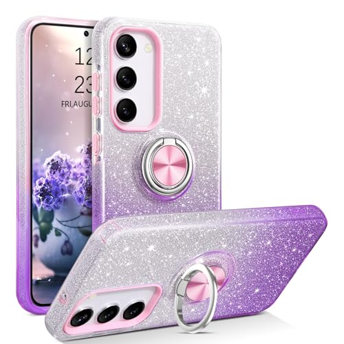 YINLAI für Samsung Galaxy S24 Hülle Glitzer Handyhülle Samsung S24 6.2'' mit 360 Grad Ring Ständer Magnetische Auto Halterung Stoßfestes Cover Case Schutzhülle für Samsung S24 5G, Farbverlauf Lila von YINLAI