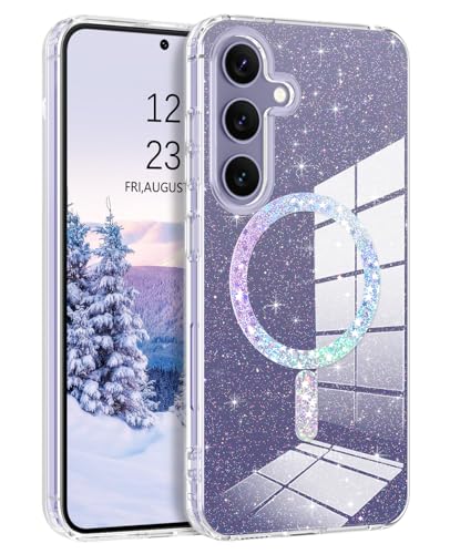 YINLAI für Samsung Galaxy S24 Hülle Kompatibel mit Magsafe,Handyhülle Samsung S24 Transparent Glitzer Leicht Dünn TPU Bumper PC Schale Case Schutzhülle für Samsung Galaxy S24 6,2 Zoll,Crystal Klar von YINLAI