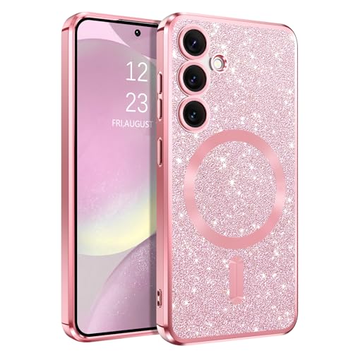 YINLAI für Samsung Galaxy S24 Plus Hülle Kompatibel mit Magsafe Glitzer,HandyHülle Samsung S24 Plus Magnetische Stoßfeste Soft TPU Cover Case Schutzhülle für Samsung S24 Plus 6,7 Zoll,Rosa/Pink von YINLAI