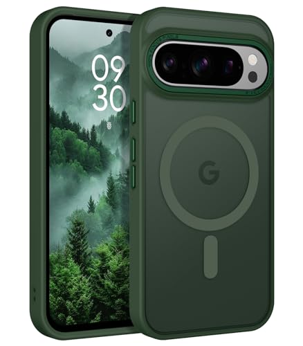 YINLAI für Google Pixel 9 Pro Hülle Kompatibel mit MagSafe,Handyhülle Google Pixel 9 Magnetisch Cover Case Translucent Matt Stoßfest Militärschutz Schutzhülle für Google Pixel 9/9 Pro 6.3",Grün von YINLAI