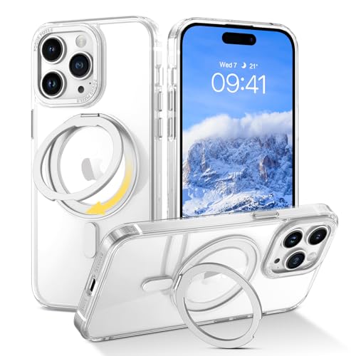 YINLAI für iPhone 15 Pro Hülle Kompatibel mit magsafemit Ständer,HandyHülle iPhone 15 Pro Clear Kabellos Leicht Dünn TPU Bumper PC Schale Cover Case Handyhülle für iPhone 15 Pro 6.1 Zoll,Transparent von YINLAI