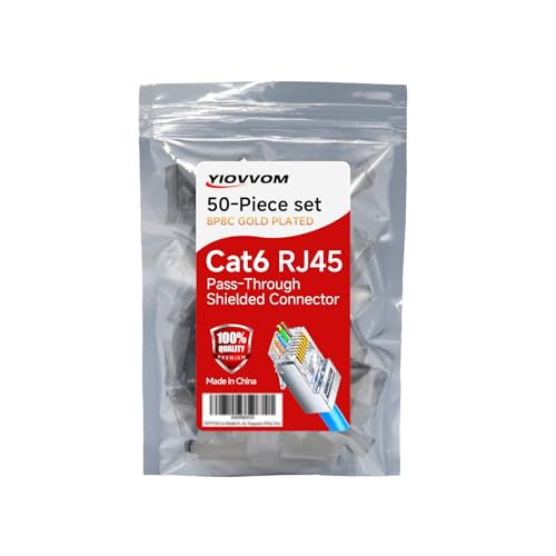 YIOVVOM Cat 6 geschirmte Durchgangs-RJ45 8P8C Stecker (Cat6-Stecker / RJ45-Modularstecker/Cat 6-Enden/Ethernet-Stecker) UTP-Netzwerkstecker für Massivdraht und Standardkabel, transparent, 50 Stück von YIOVVOM