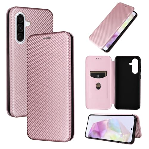 Handy-Geldbörsenhülle Kompatibel mit Samsung Galaxy A36 Hülle, schlanke Karbonfaser-Texturen + PC-Hybrid-Hülle, vollständiger Schutz, stoßfeste Klapphülle, kompatibel mit Samsung Galaxy A36(Pink) von YIPCFXDJ