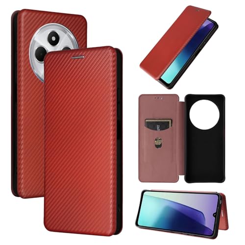 Handy-Geldbörsenhülle Kompatibel mit Xiaomi Redmi 14C Hülle, schlanke Kohlefaser-Texturen + PC-Hybrid-Hülle, vollständiger Schutz, stoßfeste Klapphülle, kompatibel mit Xiaomi Redmi 14C(Brown) von YIPCFXDJ