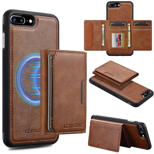 Handyhüllen-Pakete Magnetic Case Compatible with iPhone 7 Plus Phone Case With Card Holder,Wallet Case with RFID Blocking [Compatible with MagSafe] Durable Kickstand Shockproof Protective Cover(Brown) von YIPCFXDJ