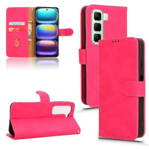 YIPCFXDJ Handy-Geldbörsenhülle Brieftaschen-Hülle kompatibel mit Infinix Hot 50 5G Hülle mit Kartenhalter, Klapphülle aus PU-Leder, Handyhülle mit Handschlaufe, stoßfeste Schutzhülle(Rose red) von YIPCFXDJ