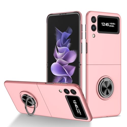 YIPCFXDJ Handy-Geldbörsenhülle Kompatibel mit Samsung Galaxy Z Flip 3 5G Hülle mit drehbarem Ringständer, schlanke, stoßfeste Hartschale, Ganzkörper-Schutzhülle for Samsung Galaxy Z Flip 3 5G(Pink) von YIPCFXDJ