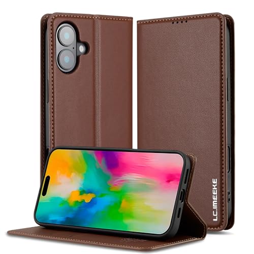 YIPCFXDJ Handyhüllen-Pakete Kompatibel mit iPhone 16 Wallet Case, mit Kreditkartenhalter, PU-Kunstlederhülle mit Standfunktion, Magnetverschluss, Rundumschutz, stoßfeste Schutzhülle(Dack Brown) von YIPCFXDJ