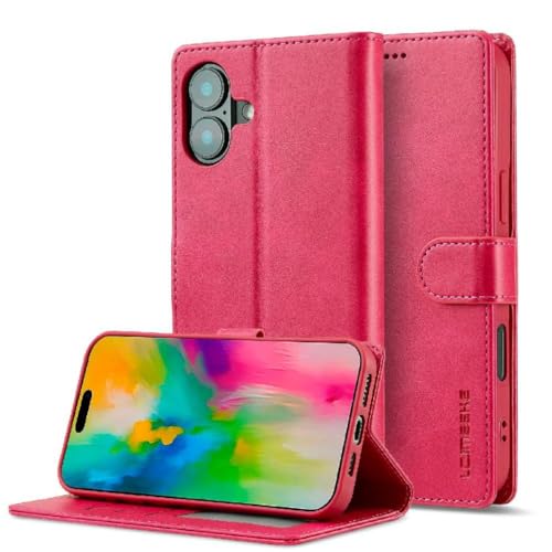 YIQIANJ Flip Case für iPhone 16 Kartenfächer, Brieftasche, Kalb-Textur, horizontale Klapphülle aus Leder mit Halterung, Rot von YIQIANJ