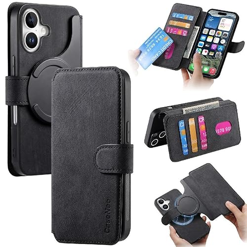 YIQIANJ Flip Case für iPhone 16 Plus Retro Kartenständer Wallet Magnet Abschirmung Material Schwarz von YIQIANJ