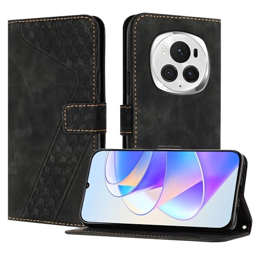 YIRRANZD Handyhülle für Honor Magic 6 Pro 5G Hülle, PU Leder Klapphülle Kartenfach Ständer Magnetisch, Flip Case Cover Handytasche Stoßfeste Schutzhülle für Honor Magic 6 Pro 5G (Schwarz) von YIRRANZD