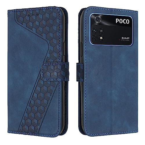 YIRRANZD Handyhülle für Xiaomi Poco M4 Pro 4G Hülle, PU Leder Klapphülle Kartenfach Ständer Magnetisch, Flip Case Cover Handytasche Stoßfeste Schutzhülle für Poco M4 Pro 4G (Blau) von YIRRANZD