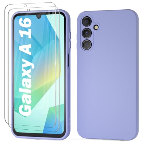 YIRSUR Kompatibel mit Samsung Galaxy A16 4G/5G Hülle Silikon mit 2 Stück Schutzfolie und Kameraschutz, Ultra Dünn Silicone Handyhülle Matte Schutzhülle Stoßfeste Kratzfeste Rundumschutz Case Lila von YIRSUR