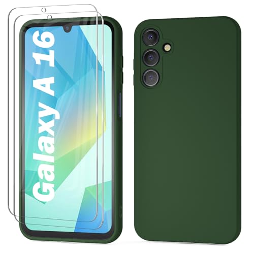 YIRSUR Kompatibel mit Samsung Galaxy A16 4G/5G Hülle Silikon mit 2 Stück Schutzfolie und Kameraschutz, Ultra Dünn Silicone Handyhülle Matte Schutzhülle Stoßfeste Kratzfeste Rundumschutz Case Grün von YIRSUR