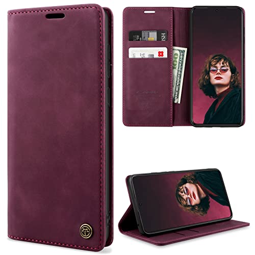 YIRSUR Kompatibel mit Samsung Galaxy S22 5G Hülle Premium Leder PU Flip Case Wallet Lederhülle Handyhülle Klapphülle Magnetisch Silikon Bumper Schutzhülle Kompatibel mit Samsung Galaxy S22 (Red) von YIRSUR