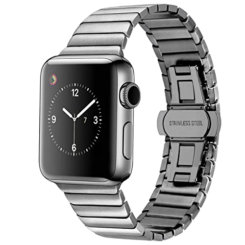 YISIWERA Ersatz Uhrenarmband Kompatibel Für Apple Watch Natürlich Armband 42mm 44mm 45mm Grau Edelstahl Metall Armband für die iWatch Serie SE 7 6 5 4 3 2 1 von YISIWERA