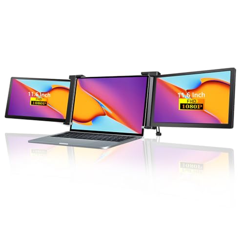 YIWEOG 11,6-Zoll-Laptop-Erweiterungsbildschirm FHD Tragbarer Tri-Screen-Monitor mit 1 Kabel für 2 Displays für Windows, MacOS für 13,3-16,5-Zoll-Laptops von YIWEOG