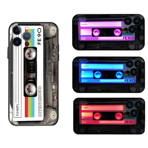 YJHWLF Kompatible iPhone 12 leuchtende Hülle für, Retro-Kassettenband, stoßfest, Musik-Handyhülle, Stoßfänger, gehärtetes Glas, Schutzhülle, speziell entworfen für Kühle, senden Sie eine gehärtete von YJHWLF