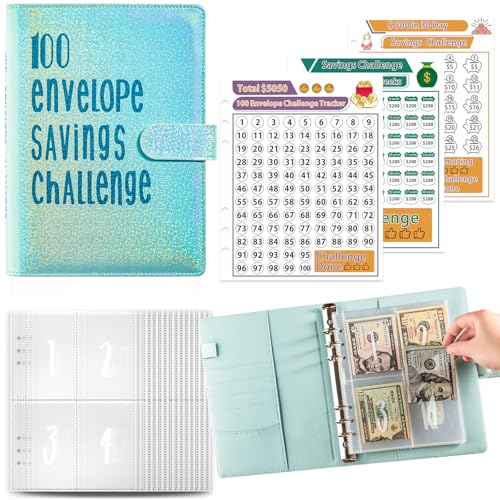 YJWZ 100 Umschlag Saving Challenge,Budget Planner Deutsch,A5 Haushaltsplaner mit Umschlägen,Budget Binder Einfache und Unterhaltsame Möglichkeit zu Sparen 5050 €,Sparbuch für Geld Sparen Challenge von YJWZ