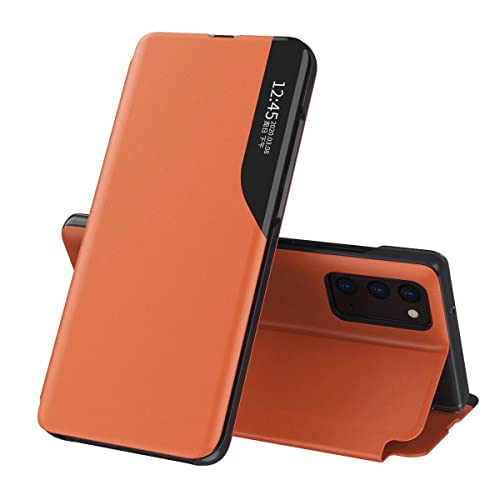 YKNIUFLY Hülle Kompatibel mit iPhone 16 Pro, mit Ständer, Klarsichtfenster + Leder + PC, Flip-Cover, Schutzhülle Kompatibel mit iPhone 16 Pro.(Orange) von YKNIUFLY